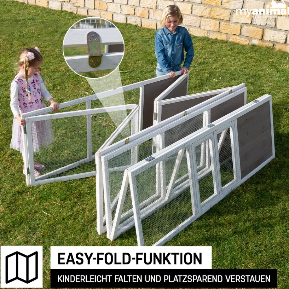 MyAnimal Hasenstall MH-06 Freilaufgehege, Kaninchenstall XXL, mit Unterstand, Simple-Fold, Vollholz (Grau) ^ My Animal Sale