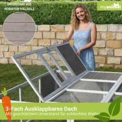 MyAnimal Hasenstall MH-06 Freilaufgehege, Kaninchenstall XXL, mit Unterstand, Simple-Fold, Vollholz (Grau) ^ My Animal Sale