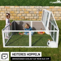 MyAnimal Hasenstall MH-06 Freilaufgehege, Kaninchenstall XXL, mit Unterstand, Simple-Fold, Vollholz (Grau) ^ My Animal Sale