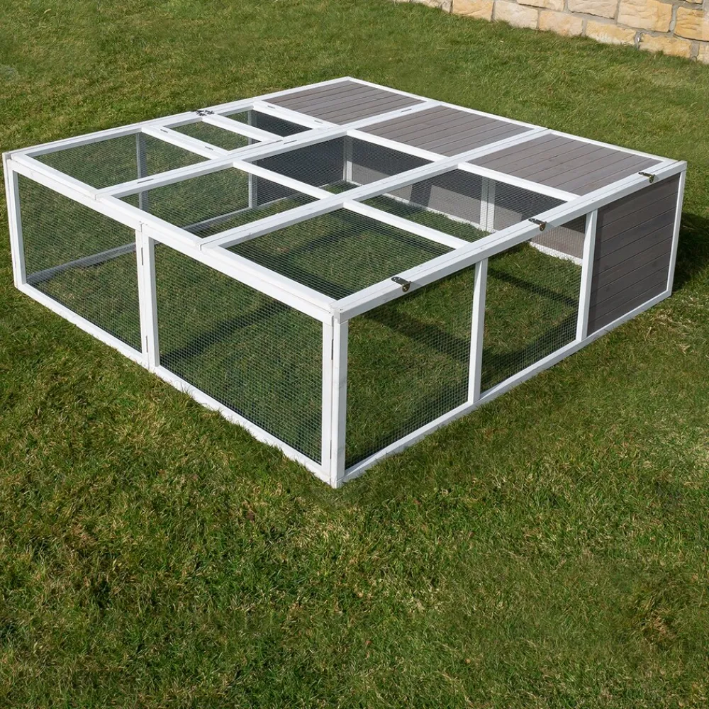 MyAnimal Hasenstall MH-06 Freilaufgehege, Kaninchenstall XXL, mit Unterstand, Simple-Fold, Vollholz (Grau) ^ My Animal Sale