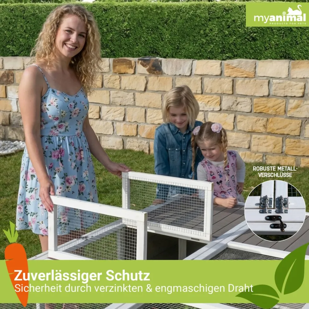 MyAnimal Hasenstall MH-06 Freilaufgehege, Kaninchenstall XXL, mit Unterstand, Simple-Fold, Vollholz (Grau) ^ My Animal Sale