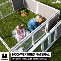 MyAnimal Hasenstall MH-06 Freilaufgehege, Kaninchenstall XXL, mit Unterstand, Simple-Fold, Vollholz (Grau) ^ My Animal Sale