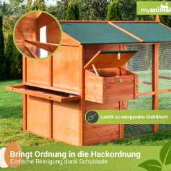 My Animal MyAnimal Hühnerstall groß für 7 Hühner MH-15, Hühnerhaus auf 2 qm², mit Auslauf, separates Legenest Braun Outlet