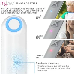 Massagestift, elektrisch, Vibration und Wärme, für Wohlbefinden der Haut ^ MyBeo Hot