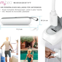 Massagestift, elektrisch, Vibration und Wärme, für Wohlbefinden der Haut ^ MyBeo Hot