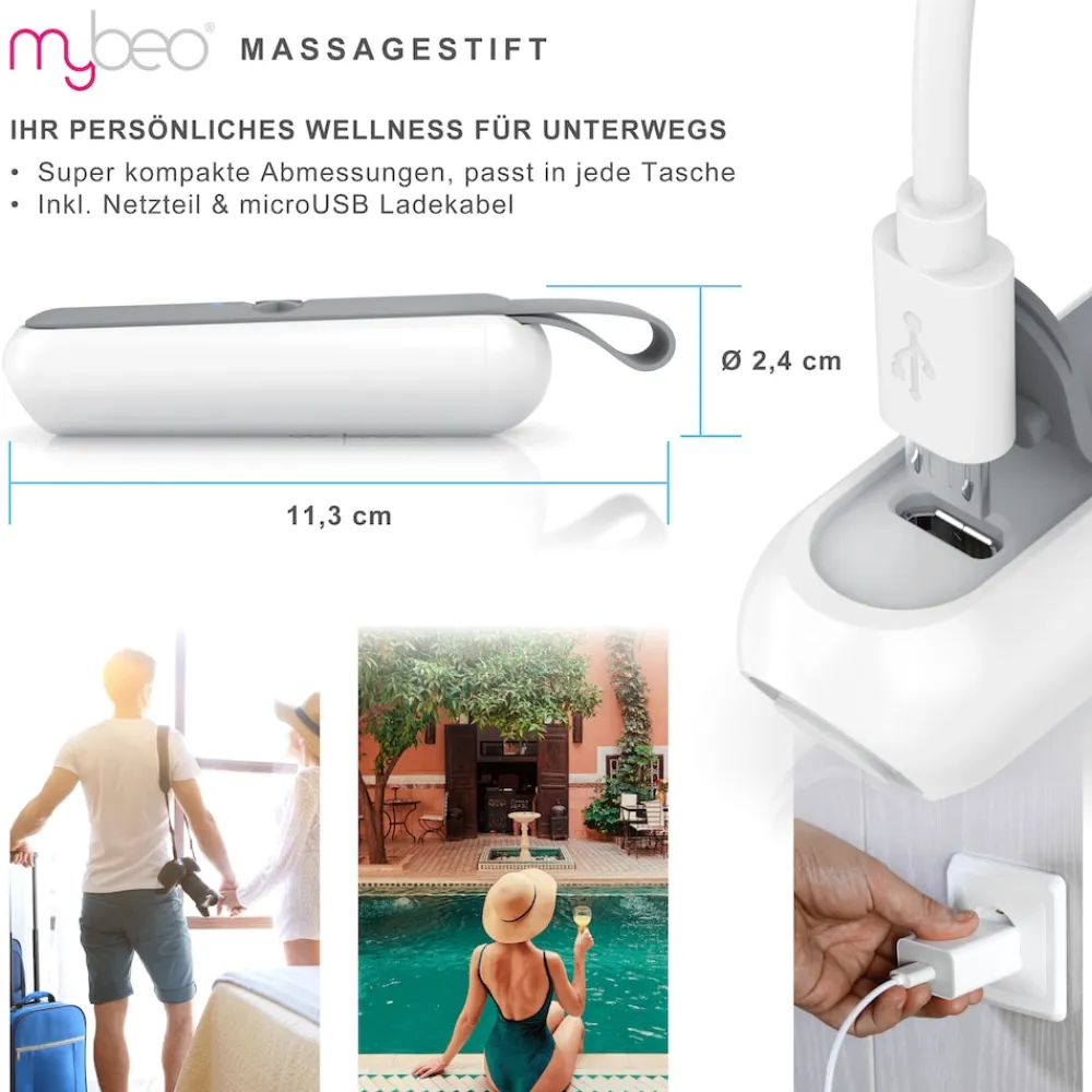 Massagestift, elektrisch, Vibration und Wärme, für Wohlbefinden der Haut ^ MyBeo Hot