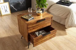 Finebuy Nachtkonsole Sheesham Massivholz 2 Schublade Nachttisch Industrial Nachtkästchen Clearance