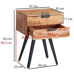 Nachtkästchen Akazie Massivholz Nachttisch 2 Schubladen Nachtkommode Industrial ^ Finebuy Outlet