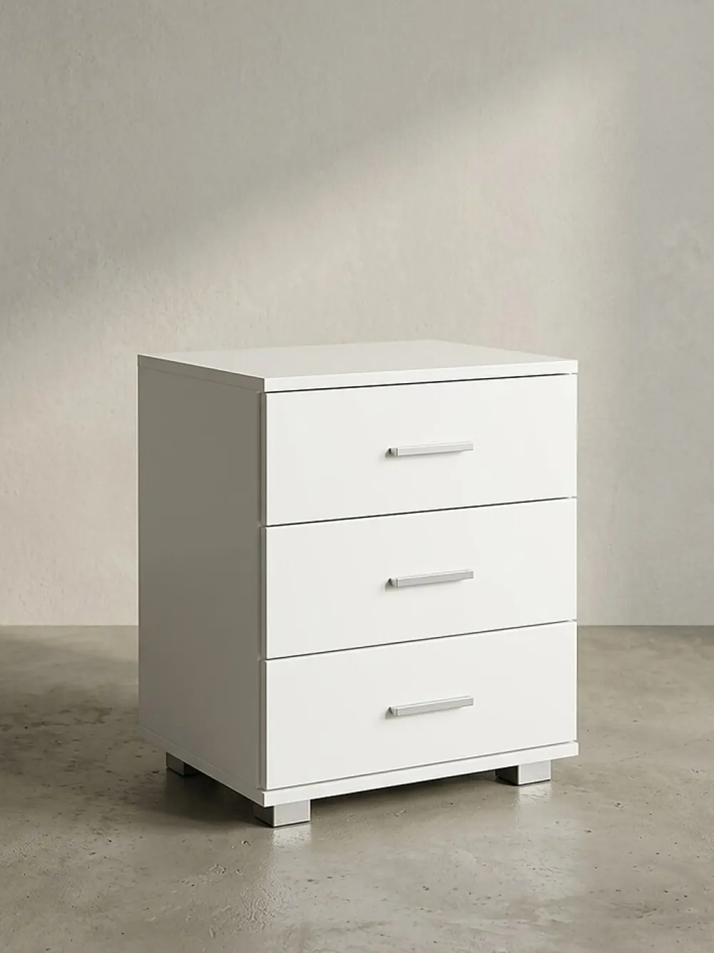 KADIMA DESIGN Nachttisch Holz 3 Schubladen Modern LATINA, 45x34x54 cm Weiß Hot
