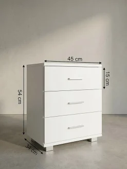 KADIMA DESIGN Nachttisch Holz 3 Schubladen Modern LATINA, 45x34x54 cm Weiß Hot