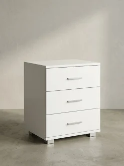 KADIMA DESIGN Nachttisch Holz 3 Schubladen Modern LATINA, 45x34x54 cm Weiß Hot