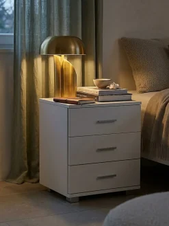 KADIMA DESIGN Nachttisch Holz 3 Schubladen Modern LATINA, 45x34x54 cm Weiß Hot