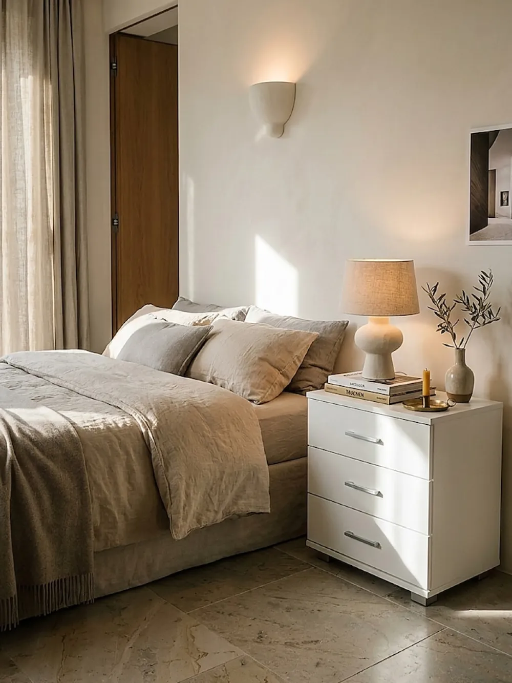 KADIMA DESIGN Nachttisch Holz 3 Schubladen Modern LATINA, 45x34x54 cm Weiß Hot