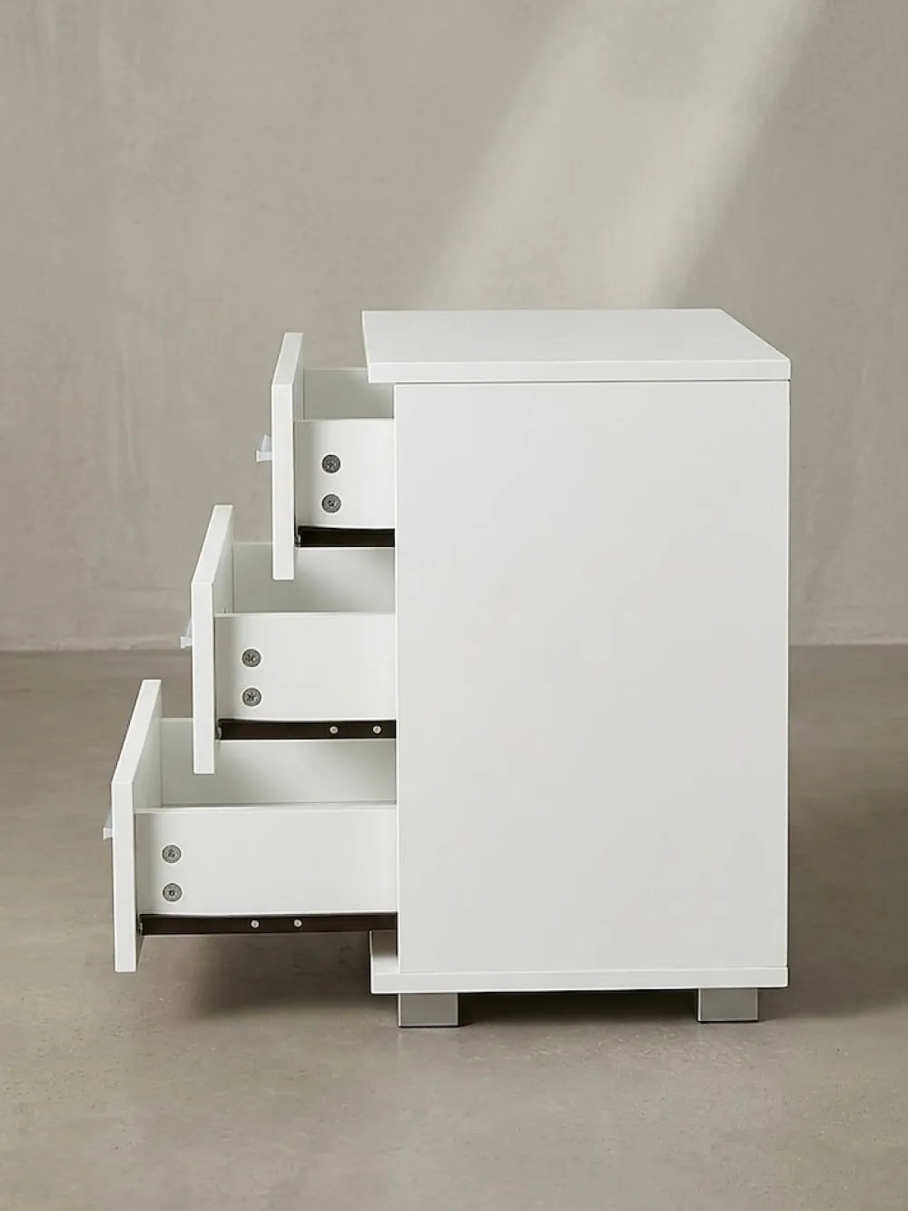 KADIMA DESIGN Nachttisch Holz 3 Schubladen Modern LATINA, 45x34x54 cm Weiß Hot