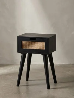 Nachttisch – Mango Massivholz/Rattan, 40x60x30 cm, Schwarz, 1 Schublade, Wiener Geflecht ^ KADIMA DESIGN Best