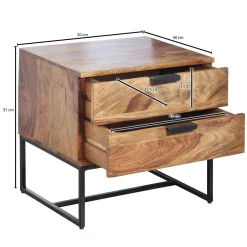 Finebuy Nachttisch Sheesham Massivholz Schubladen Nachtkonsole Industrial Nachtkästchen Outlet