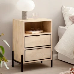 Finebuy Nachttisch Whitewash Massivholz 2 Schubladen Nachtkonsole Design Nachtkästchen New