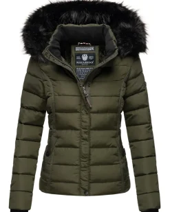 NAVAHOO Damen Steppjacke Hochwertige Winterjacke Mit Voluminöser Kunstpelz-Kapuze Miamor Anthrazit New