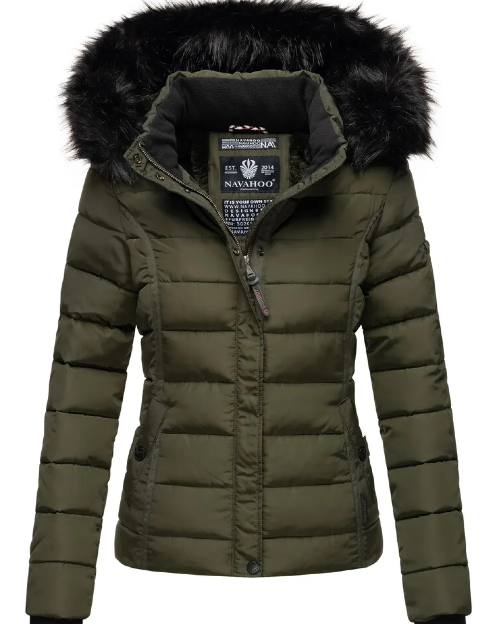 NAVAHOO Damen Steppjacke Hochwertige Winterjacke Mit Voluminöser Kunstpelz-Kapuze Miamor Anthrazit New