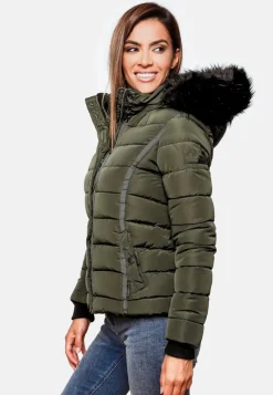 NAVAHOO Damen Steppjacke Hochwertige Winterjacke Mit Voluminöser Kunstpelz-Kapuze Miamor Anthrazit New