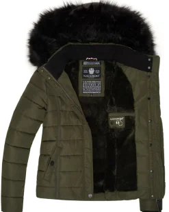 NAVAHOO Damen Steppjacke Hochwertige Winterjacke Mit Voluminöser Kunstpelz-Kapuze Miamor Anthrazit New