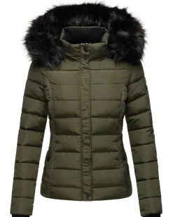NAVAHOO Damen Steppjacke Hochwertige Winterjacke Mit Voluminöser Kunstpelz-Kapuze Miamor Anthrazit New