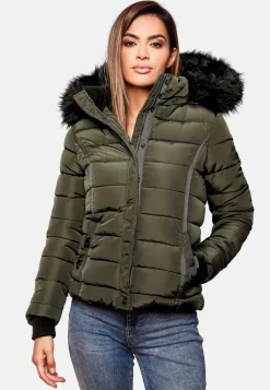 NAVAHOO Damen Steppjacke Hochwertige Winterjacke Mit Voluminöser Kunstpelz-Kapuze Miamor Anthrazit New