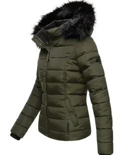 NAVAHOO Damen Steppjacke Hochwertige Winterjacke Mit Voluminöser Kunstpelz-Kapuze Miamor Anthrazit New