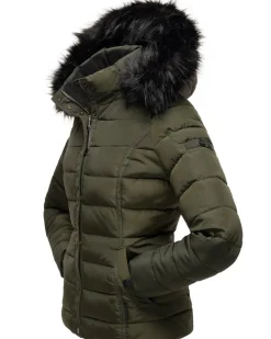 NAVAHOO Damen Steppjacke Hochwertige Winterjacke Mit Voluminöser Kunstpelz-Kapuze Miamor Anthrazit New