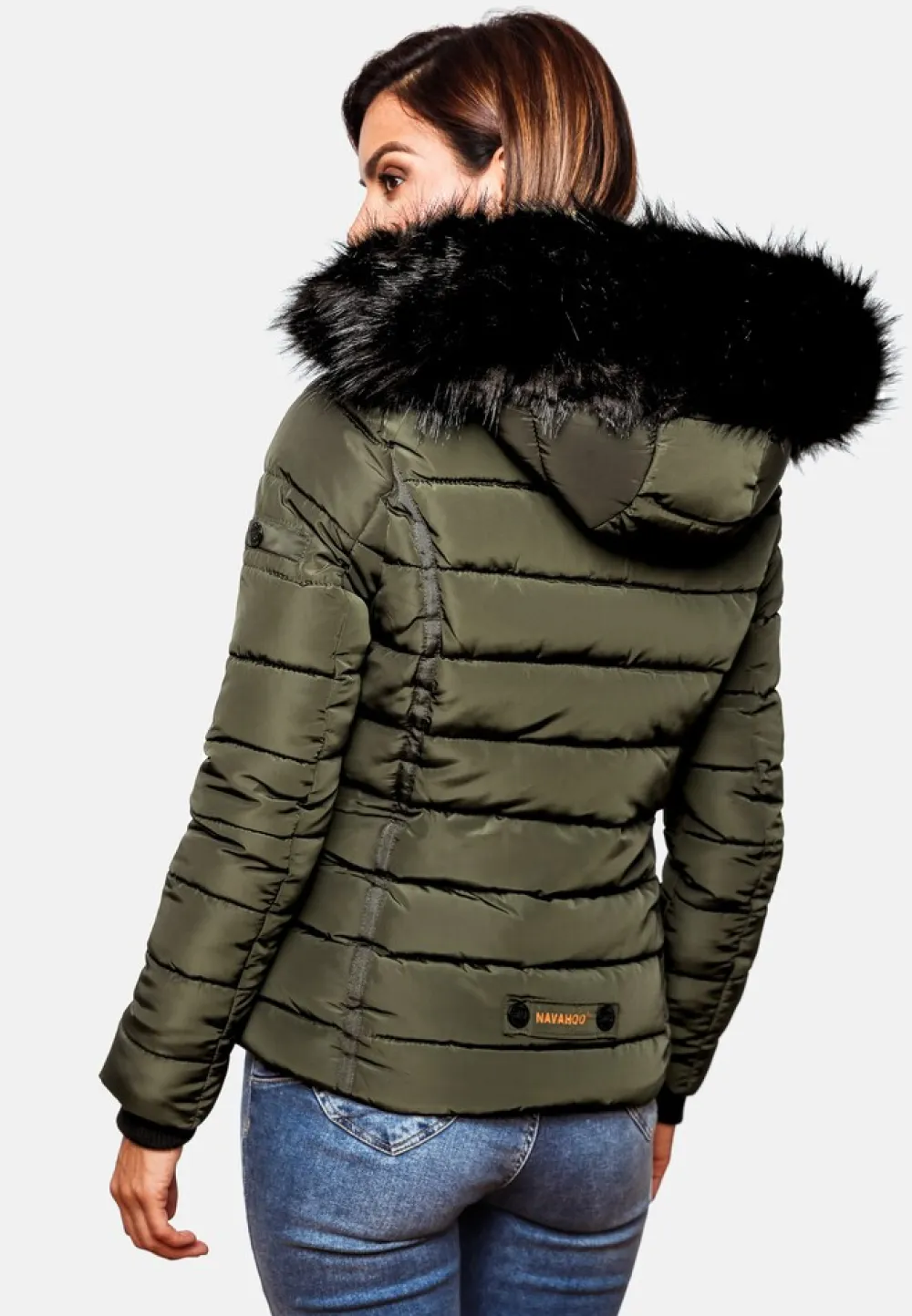 NAVAHOO Damen Steppjacke Hochwertige Winterjacke Mit Voluminöser Kunstpelz-Kapuze Miamor Anthrazit New