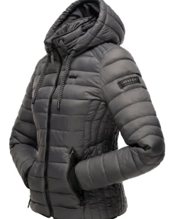 NAVAHOO Damen Steppjacke leichte Übergangsjacke mit Kapuze Lulana Anthrazit Discount