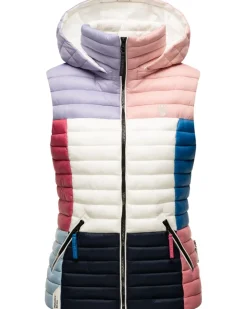 Damen Steppweste Ärmellose Weste im Colourblocking-Stil und Kapuze Shadaa Multikulti ^ NAVAHOO New