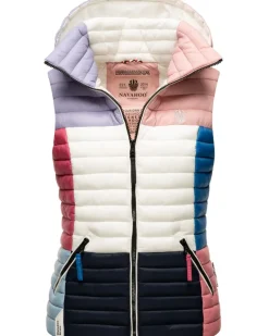 Damen Steppweste Ärmellose Weste im Colourblocking-Stil und Kapuze Shadaa Multikulti ^ NAVAHOO New