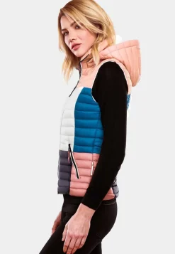 Damen Steppweste Ärmellose Weste im Colourblocking-Stil und Kapuze Shadaa Multikulti ^ NAVAHOO New