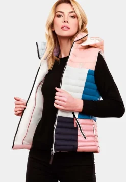 Damen Steppweste Ärmellose Weste im Colourblocking-Stil und Kapuze Shadaa Multikulti ^ NAVAHOO New