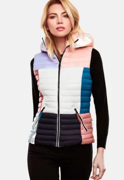 Damen Steppweste Ärmellose Weste im Colourblocking-Stil und Kapuze Shadaa Multikulti ^ NAVAHOO New