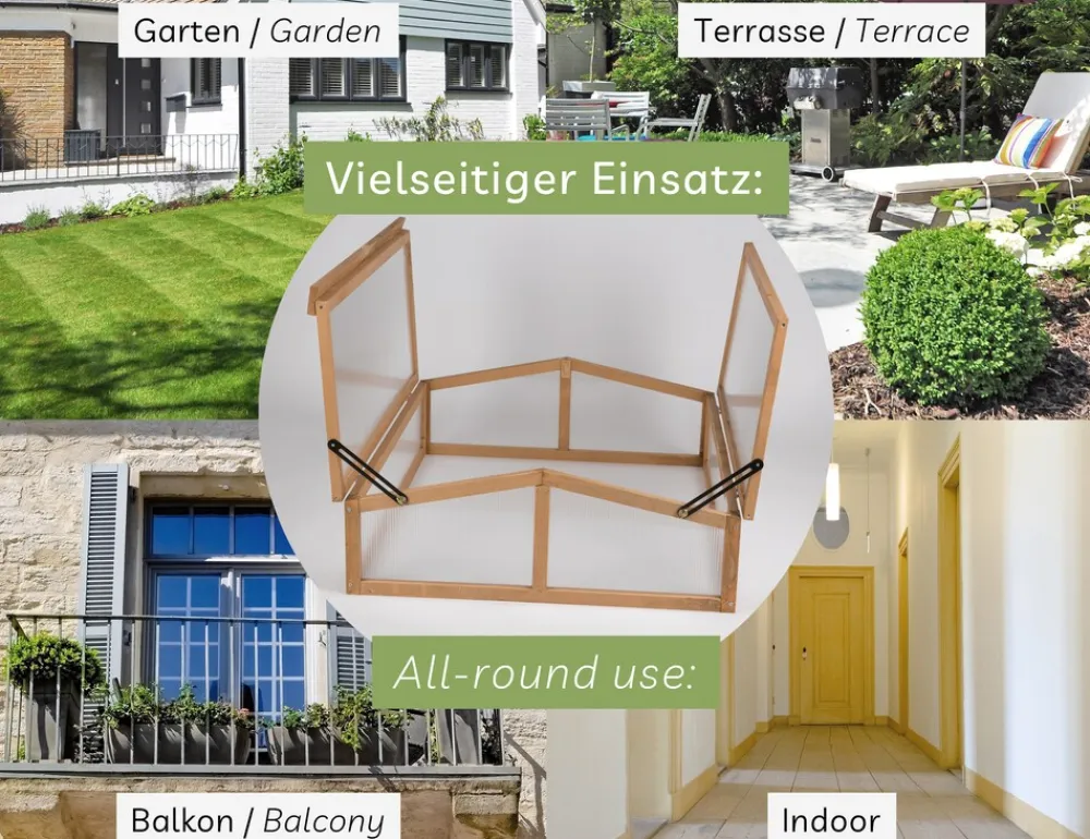 needs&wants® Frühbeet Aufsatz klein aus Holz Bausatz, Frühbeetkasten mit Abdeckung Gewächshaus mit Deckel wetterfest für Garten Balkon Outdoor, 90x82x32 cm, Polycarbonat, dunkel-braun Discount
