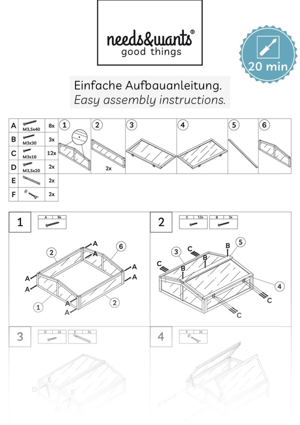 needs&wants® Frühbeet Aufsatz klein aus Holz Bausatz, Frühbeetkasten mit Abdeckung Gewächshaus mit Deckel wetterfest für Garten Balkon Outdoor, 90x82x32 cm, Polycarbonat, dunkel-braun Discount