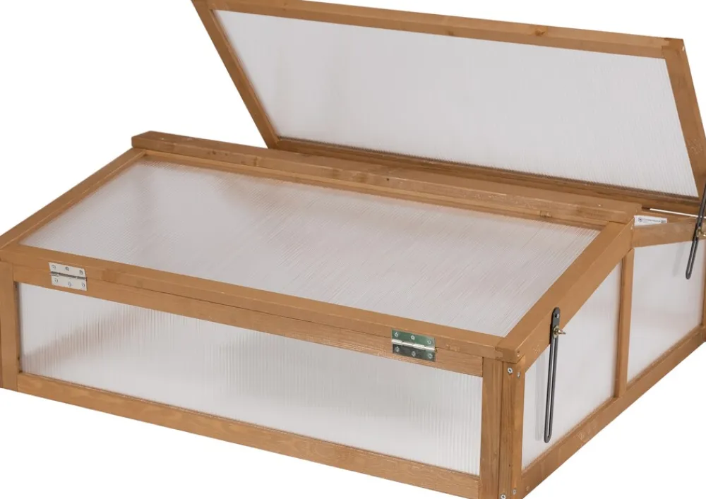 needs&wants® Frühbeet Aufsatz klein aus Holz Bausatz, Frühbeetkasten mit Abdeckung Gewächshaus mit Deckel wetterfest für Garten Balkon Outdoor, 90x82x32 cm, Polycarbonat, dunkel-braun Discount