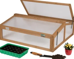 needs&wants® Frühbeet Aufsatz klein aus Holz Bausatz, Frühbeetkasten mit Abdeckung Gewächshaus mit Deckel wetterfest für Garten Balkon Outdoor, 90x82x32 cm, Polycarbonat, dunkel-braun Discount