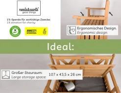 ® Gartenbank Holz wetterfest mit Stauraum und Abdeckung, 2-Sitzer Truhenbank Holzbank klassisch, Parkbank Sitzbank massiv Garten Outdoor mit Truhe, Naturholz Massivholz, dunkel-braun ^ needs&wants Sale