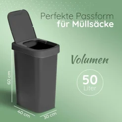 Novaliv 3er-Set Mülleimer 50L mit 2in1 Deckel, Klappdeckel & Schwingdeckel, Anti-Geruch Abfalleimer für Küche Haushalt Büro, Müll Eimer Abfall Trash Bin Kunststoff Abfallbehälter Mülltonne Discount