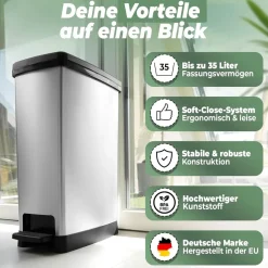 Novaliv 2er Set Mülleimer mit Deckel - 30 & 50L Tretmülleimer mit Soft-Close-System - Stabiler Abfalleimer mit Deckel & Fußpedal - Geruchsdichter Mülleimer Küche u.v.m - Treteimer Müllbehälter