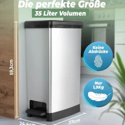 Novaliv 2er Set Mülleimer mit Deckel - 30 & 50L Tretmülleimer mit Soft-Close-System - Stabiler Abfalleimer mit Deckel & Fußpedal - Geruchsdichter Mülleimer Küche u.v.m - Treteimer Müllbehälter