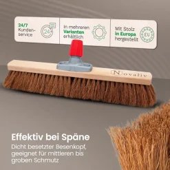 Novaliv Kokosbesen 40 cm mit Stiel Kokosborsten Besen Naturborsten mit stiel Ideal als Werkstattbesen Hallenbesen Industriebesen Hausbesen Kehrbesen Malerbesen Haarbesen Terassenbesen Besen weich Clearance