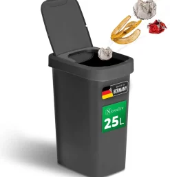 Novaliv Mülleimer 25L mit 2in1 Deckel, Klappdeckel & Schwingdeckel, Anti-Geruch Abfalleimer für Küche Haushalt Büro, Müll Eimer Abfall Trash Kunststoff Abfallbehälter Mülltonne Müllbehälter