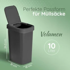Mülleimer 10L mit 2in1 Deckel, Klappdeckel & Schwingdeckel, Stilvoller Anti-Geruch Abfalleimer für Bad Badezimmer Küche Haushalt Büro, Müll Eimer Bin Abfall Kunststoff Abfallbehälter ^ Novaliv Online