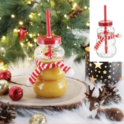 2X Tassen Glühwein 260 ml Personalisierte Weihnachtstasse mit Trinkhalm - Schneemann als Glühweinbecher - Weihnachts Motiv Tasse mit Deckel und Strohhalm Weihnachtstassen Handwärmer Mugs ^ Novaliv Discount