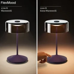 Numotion Akku Glasleuchte Tischleuchte IP 54 Pflaumenblau 265mm 2,2W FlexMood 2200K/2700K 171lm Ra85 dim ^ SIGOR Outlet