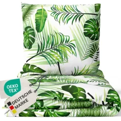 Bettwäsche Set DreamScience Mikrofaser Design - Atmungsaktiv & Weich - Mit Reißverschluss Größe:;Farbe:Leaves ^ NYVI Discount